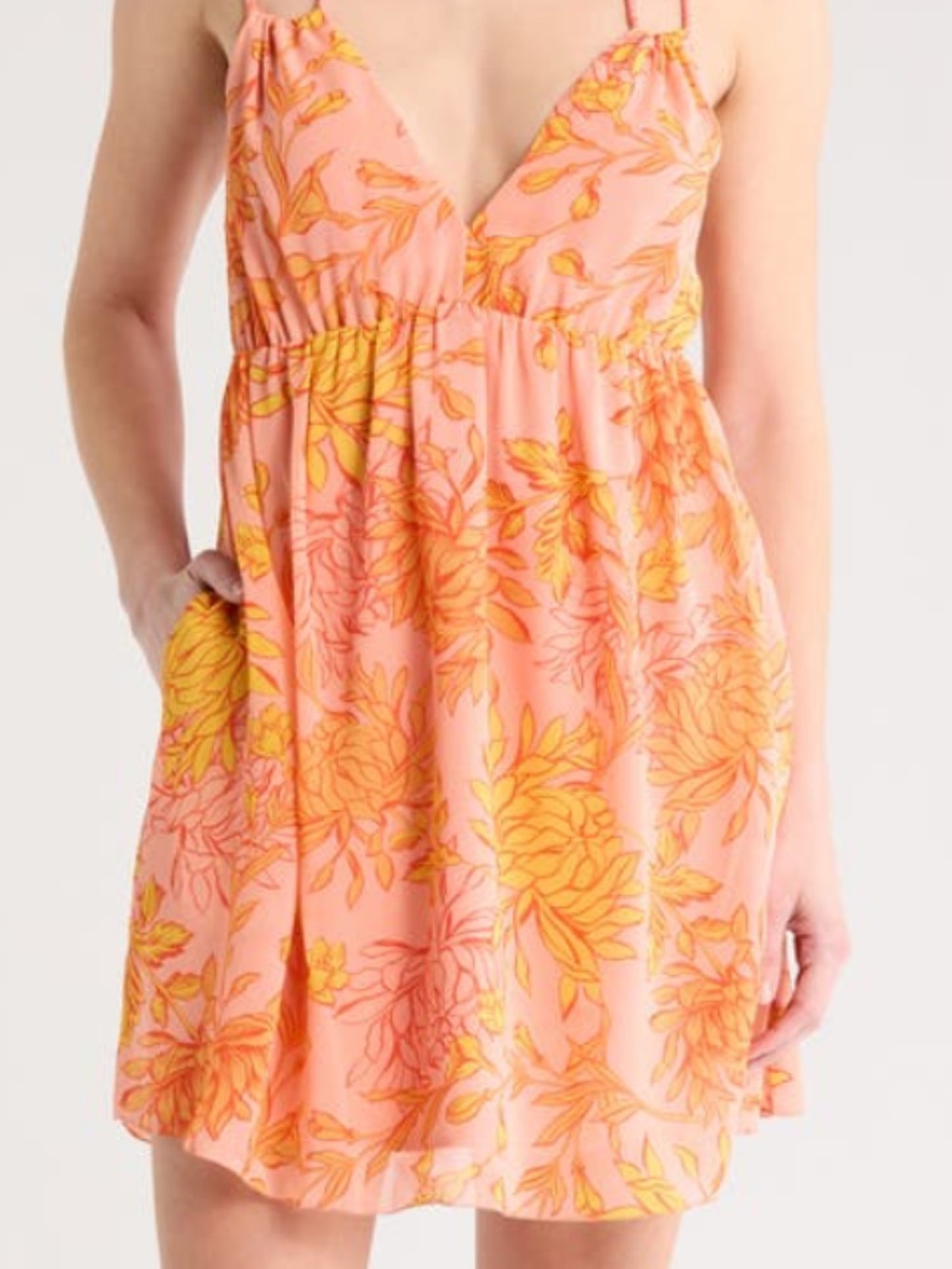 Lost + Wander Pink & Yellow Floral Spaghetti Strap Dress